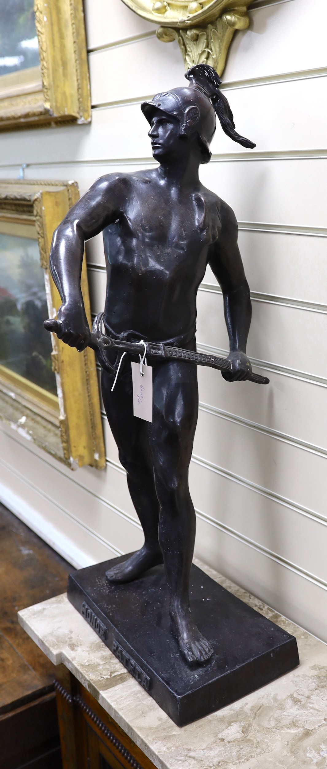 A large bronze figure of a warrior, ‘Honor Patricia’ 80cm